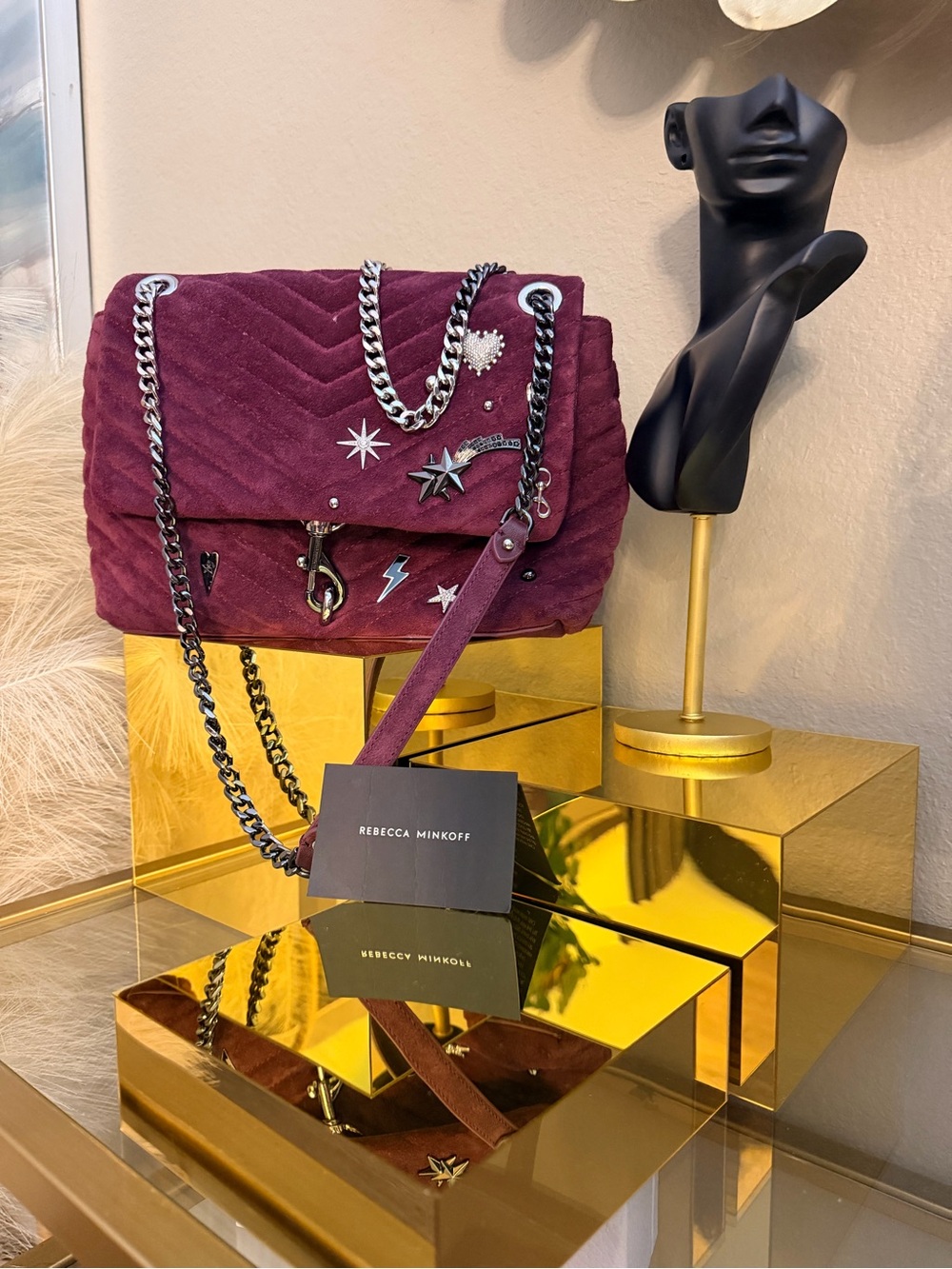 Rebecca Minkoff Quilted Suede Shoulder Bag in Burgundy